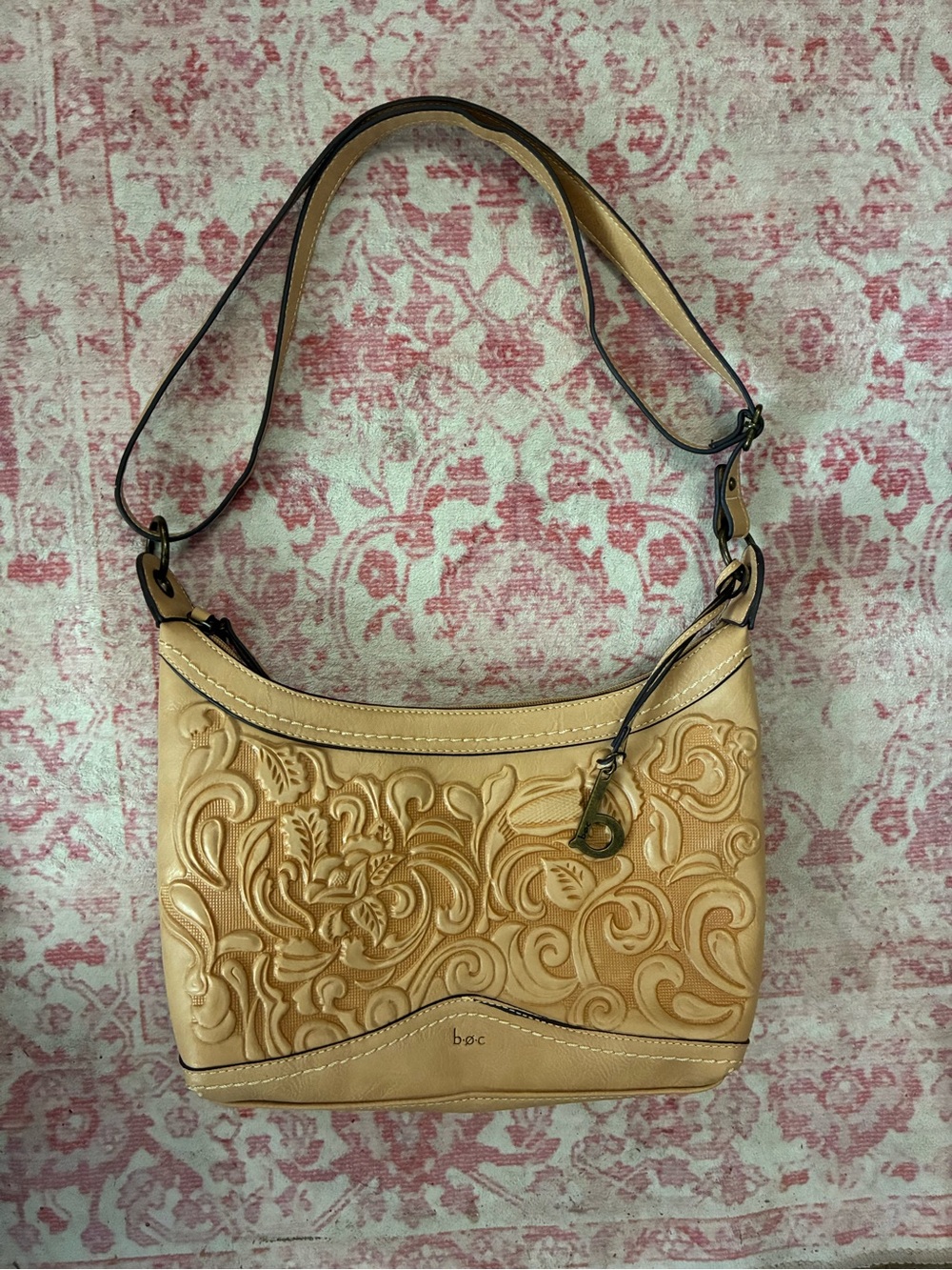 b.o.c. Embossed Floral Shoulder Bag in Beige Tan